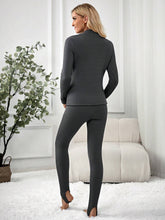EMERY ROSE 2pcs Women Winter Warm Solid Color Fleece Crew Neck Long Sleeve Top And Pants Set